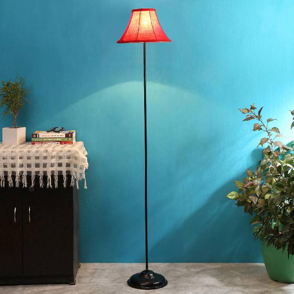 Cillian Red Fabric Floor Lamp with Black Iron Base