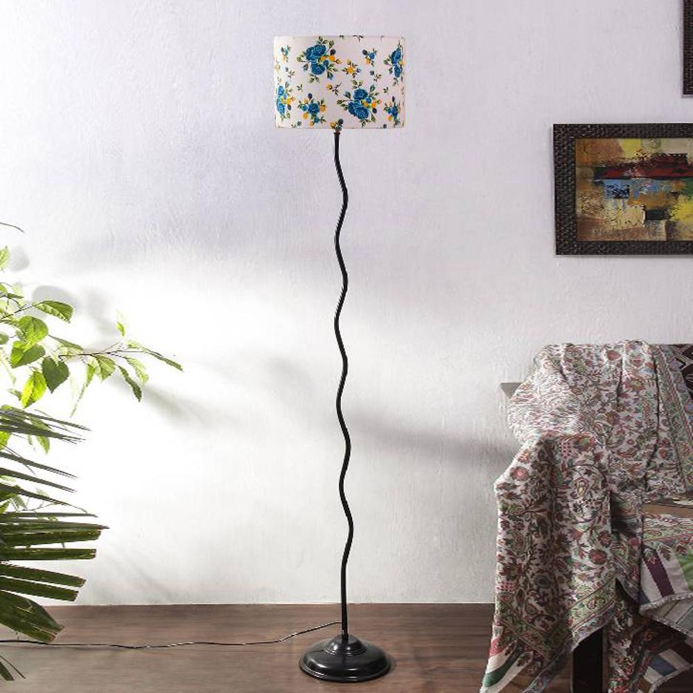 Larkin Multicolour Fabric Floor Lamp with Black Iron Base - Devansh