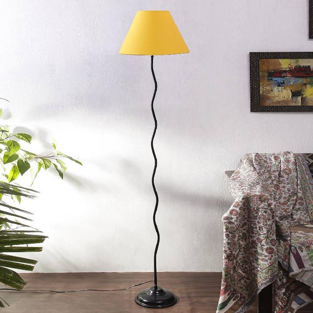 Dingo Yellow Fabric Floor Lamp with Black Iron Base