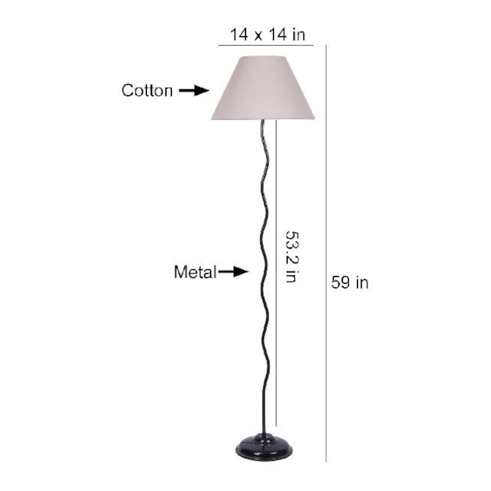 Karinya Grey Fabric Floor Lamp with Black Iron Base