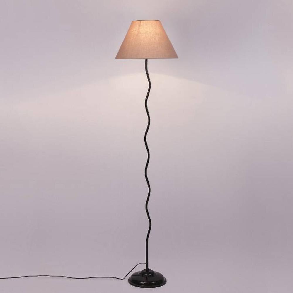 Karinya Grey Fabric Floor Lamp with Black Iron Base