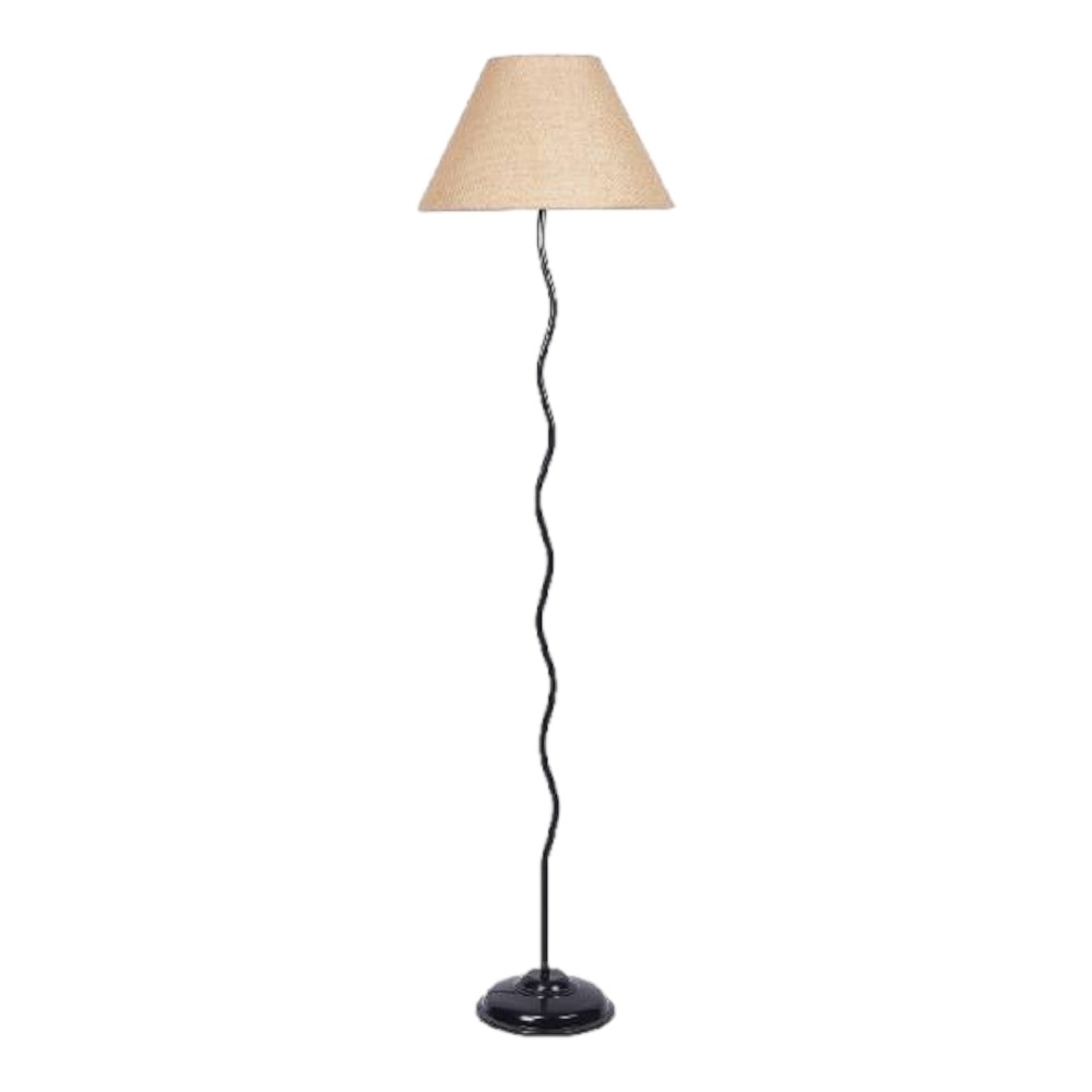 Simona Beige Natural Fiber Floor Lamp with Black Iron Base
