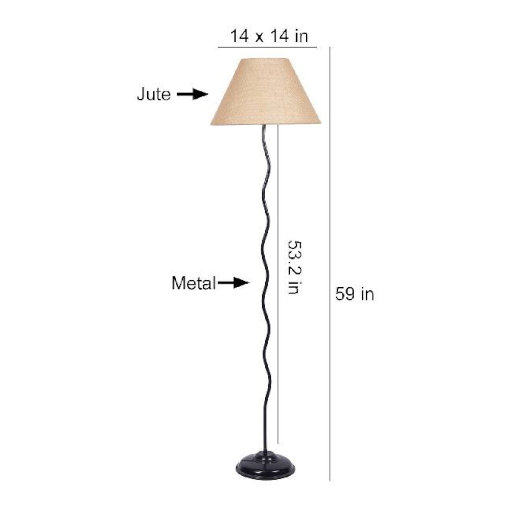 Simona Beige Natural Fiber Floor Lamp with Black Iron Base