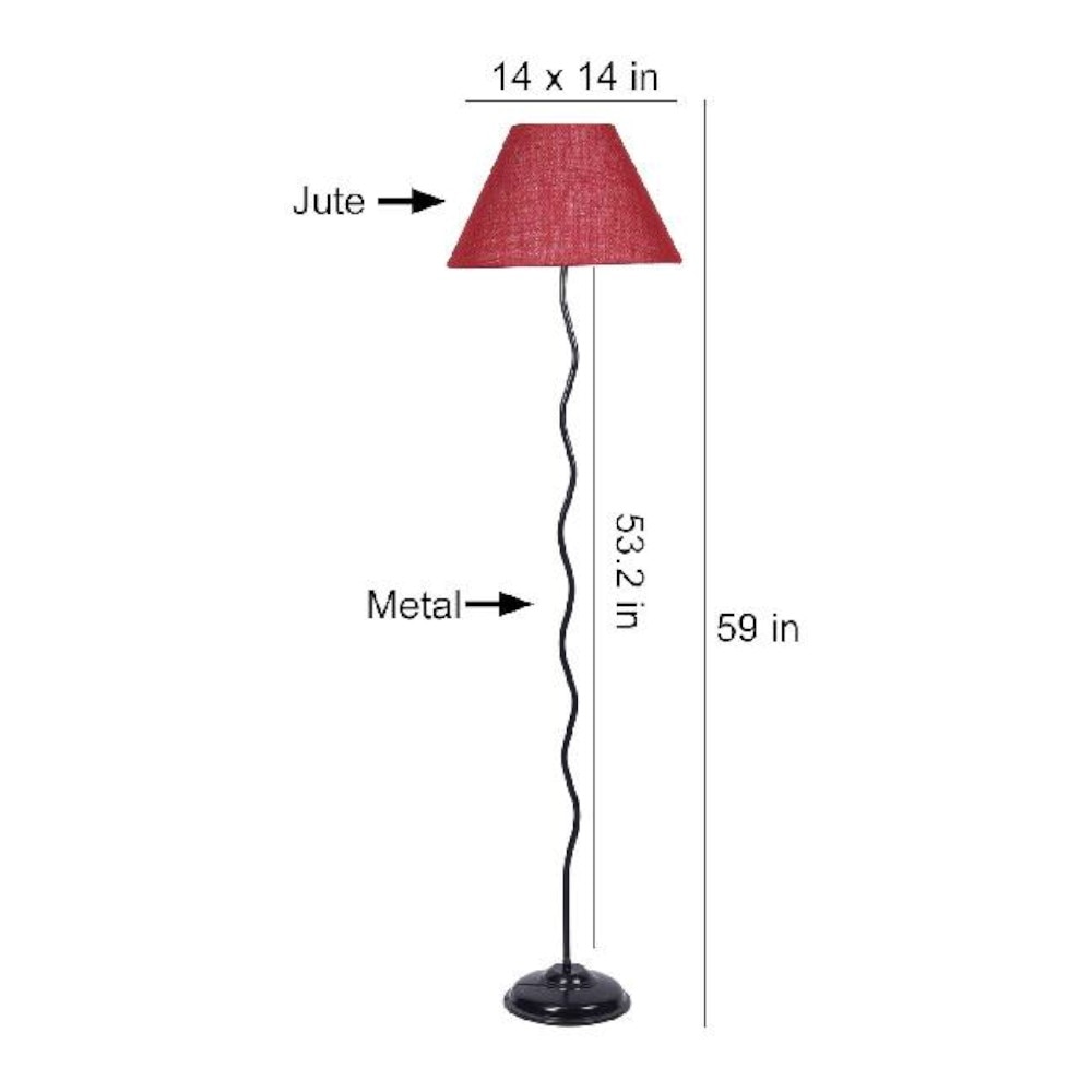 Phillip Maroon Natural Fiber Floor Lamp with Black Iron Base