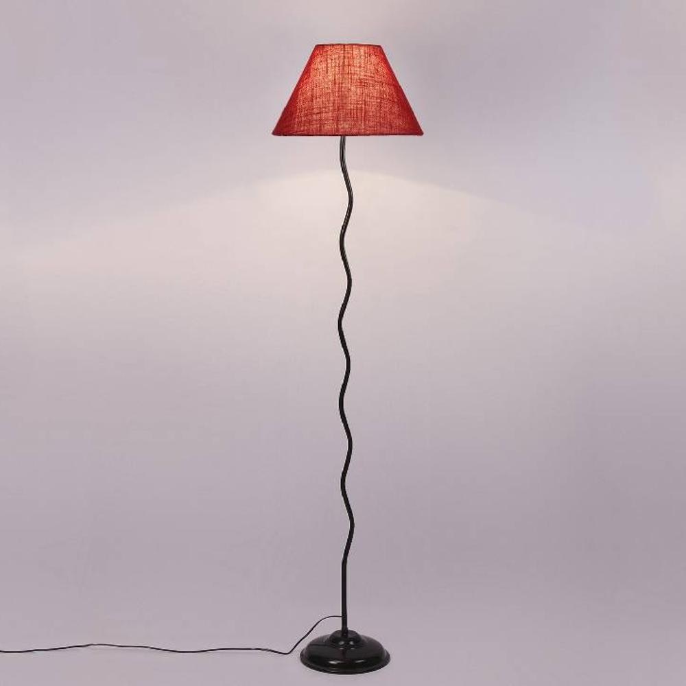 Phillip Maroon Natural Fiber Floor Lamp with Black Iron Base