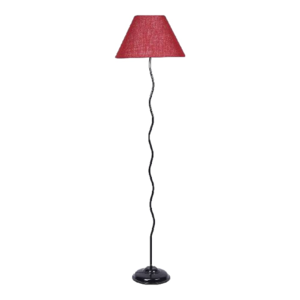 Phillip Maroon Natural Fiber Floor Lamp with Black Iron Base