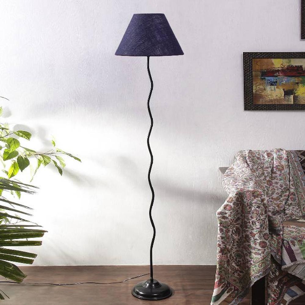 Deacon Blue Natural Fiber Floor Lamp with Black Iron Base