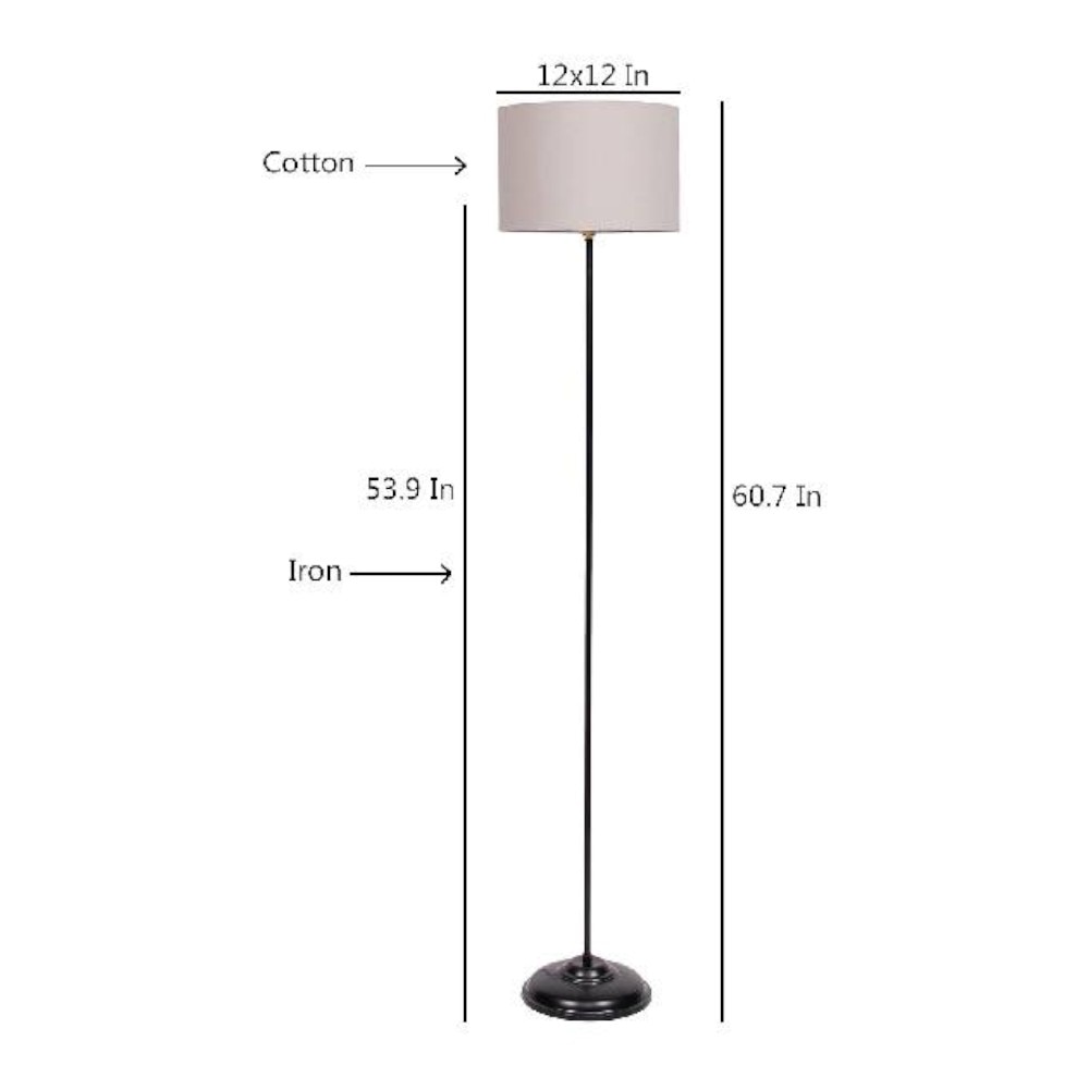 Roosevelt Grey Fabric Floor Lamp with Black Iron Base