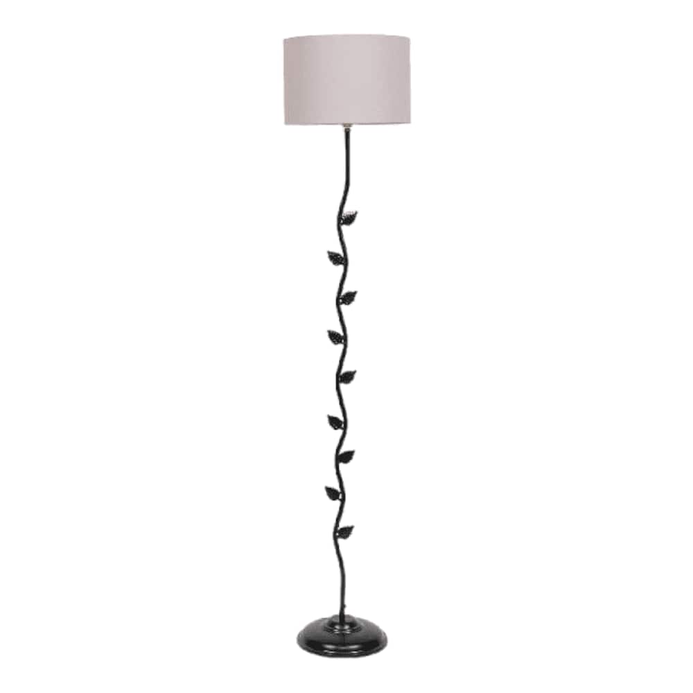 Eleanore Grey Fabric Floor Lamp with Black Iron Base
