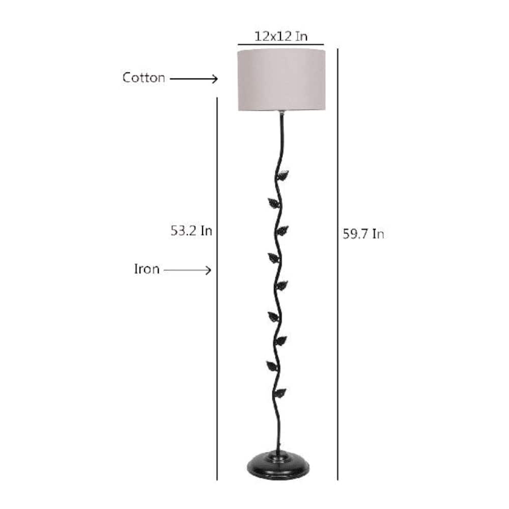 Eleanore Grey Fabric Floor Lamp with Black Iron Base