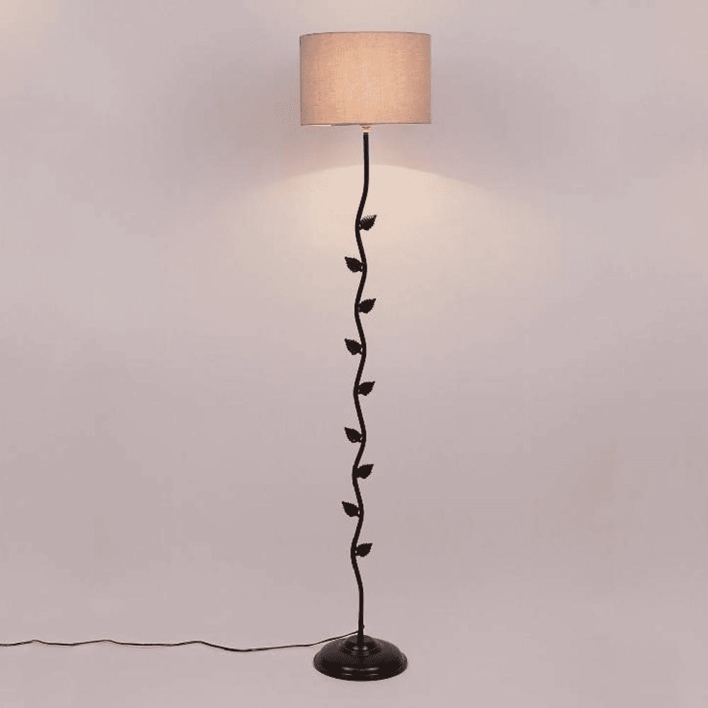 Eleanore Grey Fabric Floor Lamp with Black Iron Base