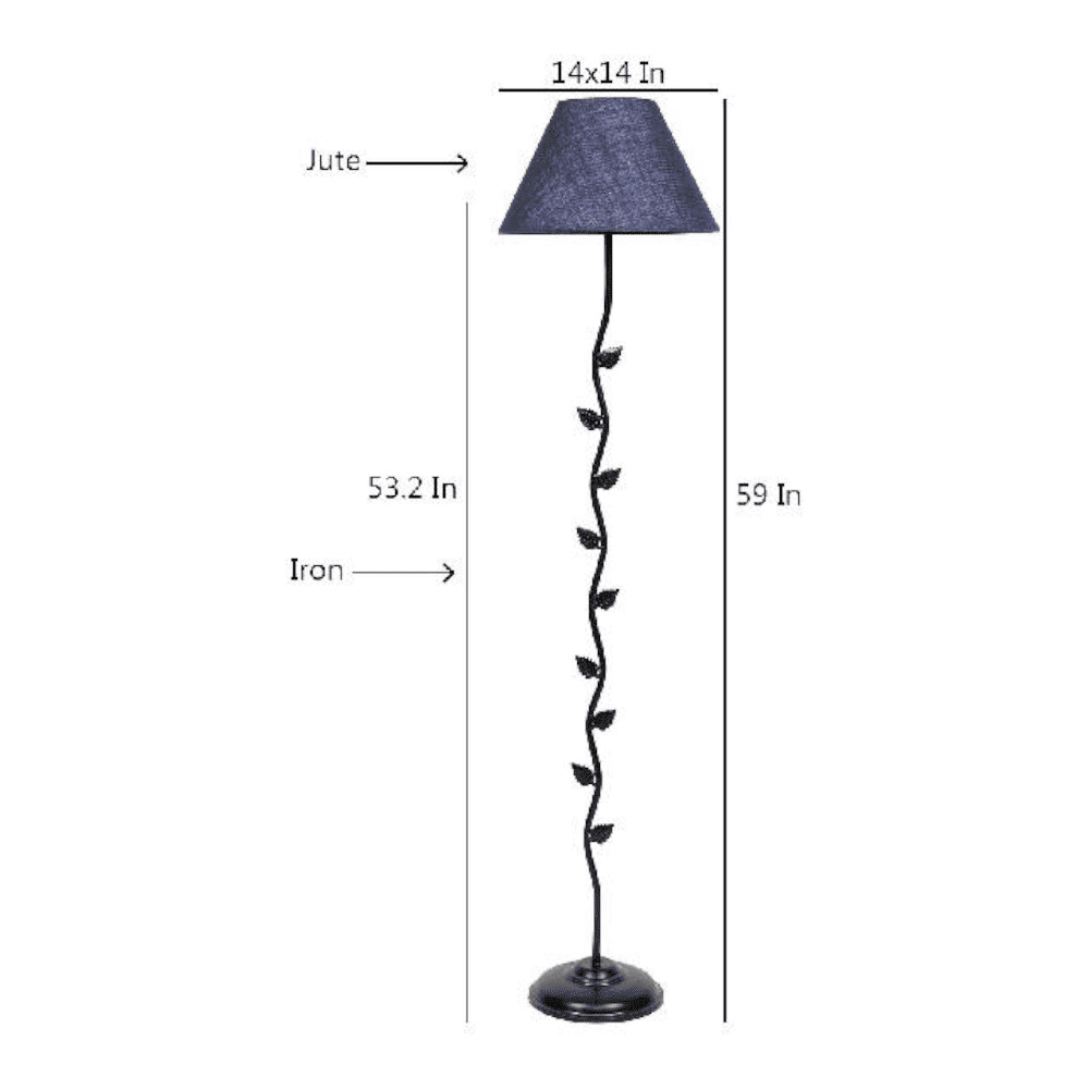Bernice Blue Natural Fiber Floor Lamp with Black Iron Base