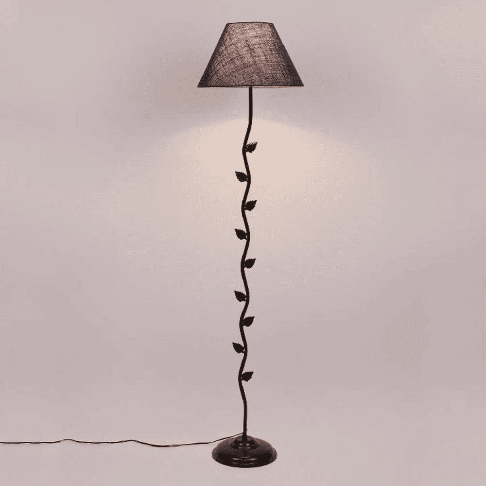 Bernice Blue Natural Fiber Floor Lamp with Black Iron Base