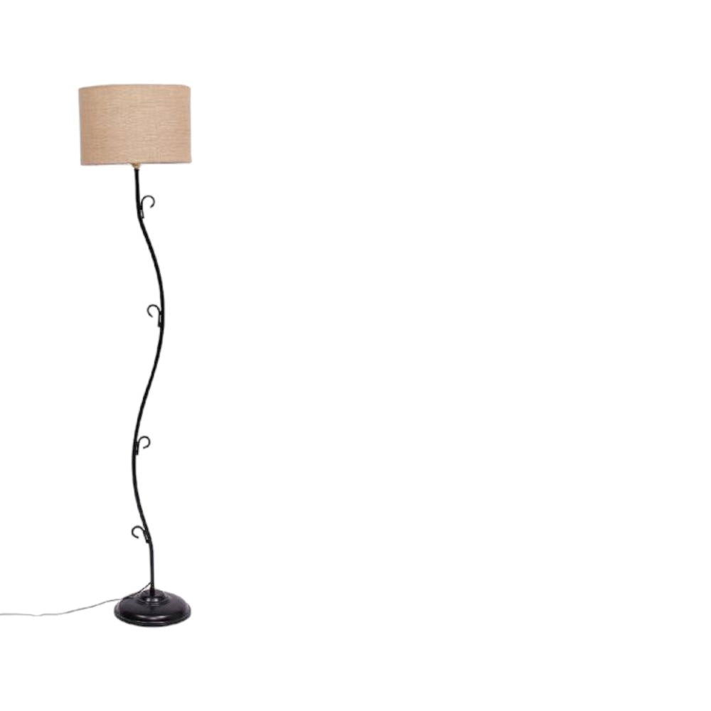 Dorothee Beige Natural Fiber Floor Lamp with Black Iron Base
