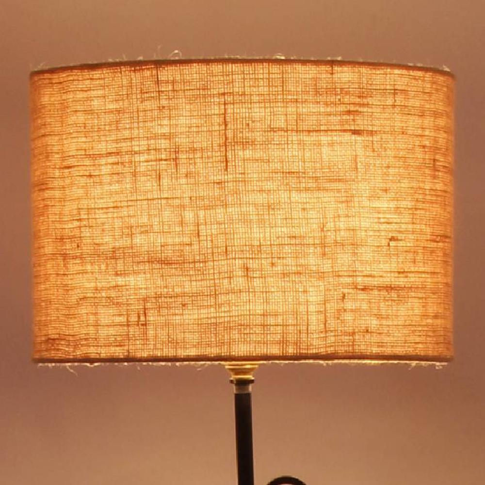 Dorothee Beige Natural Fiber Floor Lamp with Black Iron Base