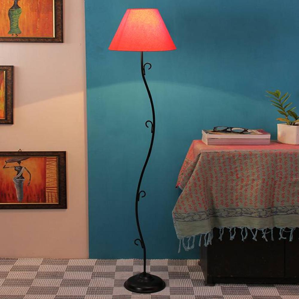 Sybel Orange Fabric Floor Lamp with Black Iron Base - Devansh