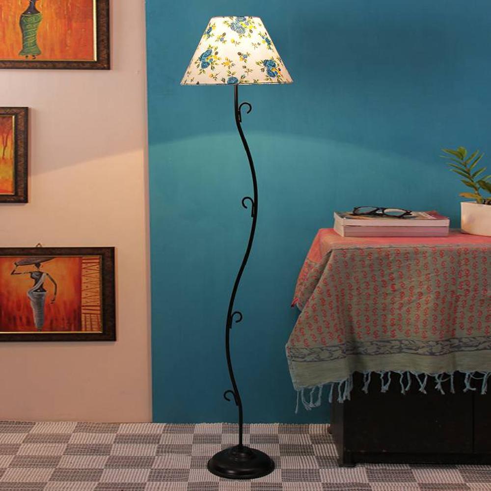 Pesina Multicolour Fabric Floor Lamp with Black Iron Base