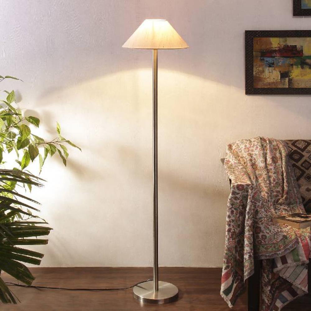 Stone Off White Fabric Floor Lamp with Steel Steel Base