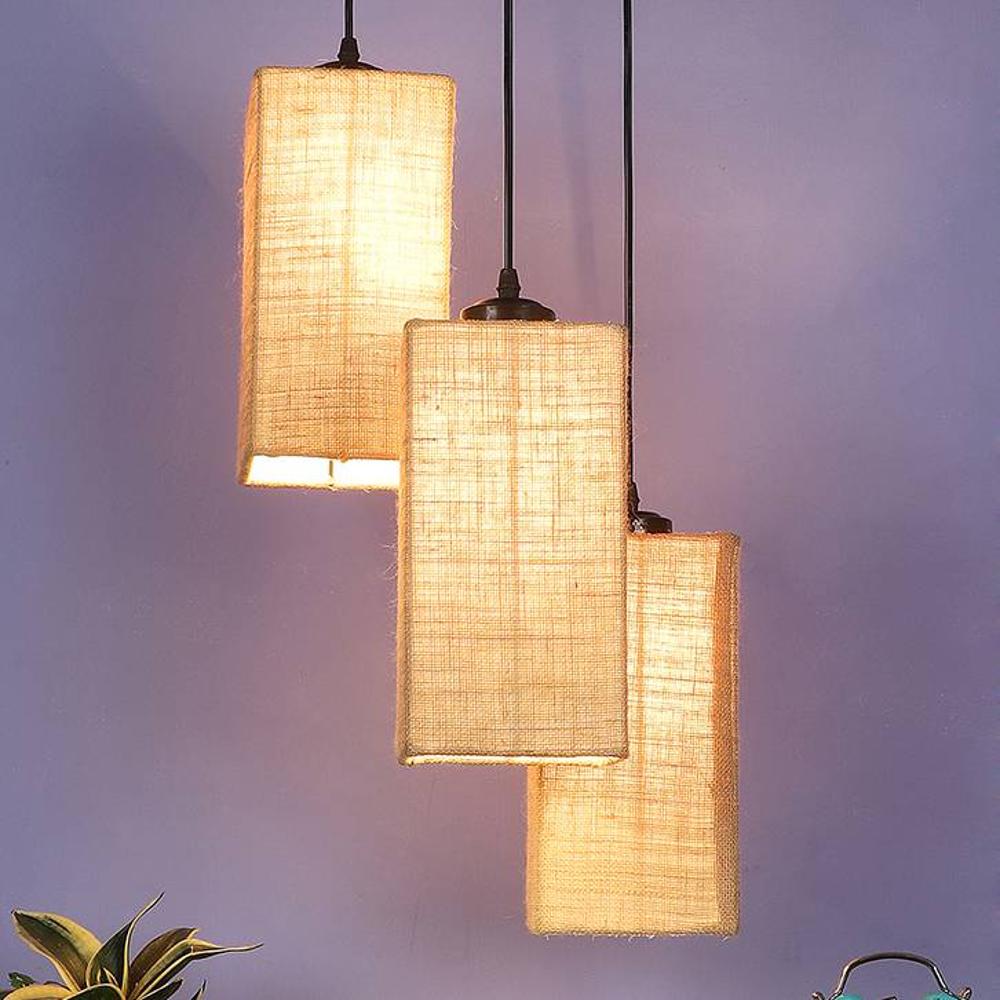 Reed Beige Natural Fiber Cluster Hanging Light