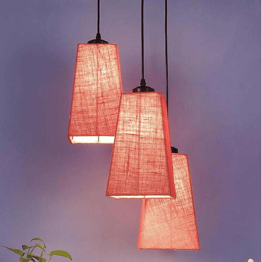 Dalton Pink Natural Fiber Cluster Hanging Light