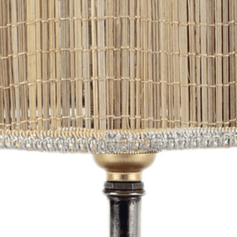 Sadra Beige Bamboo Shade Table Lamp with Natural Wooden Base