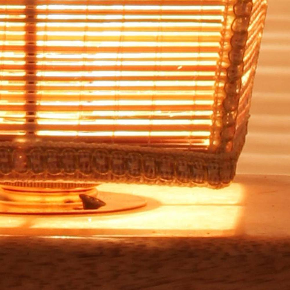 Audene Beige Bamboo Shade Table Lamp with Natural Wooden Base