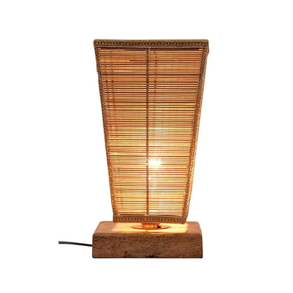 Audene Beige Bamboo Shade Table Lamp with Natural Wooden Base