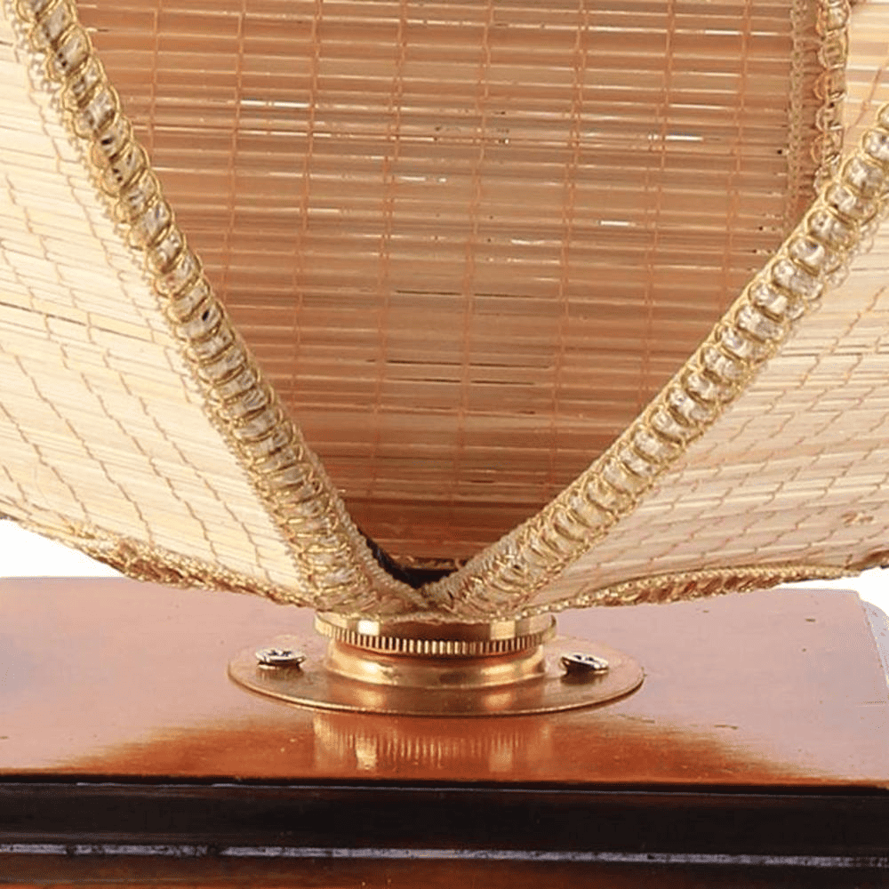 Neuman Beige Bamboo Shade Table Lamp with Brown Wooden Base