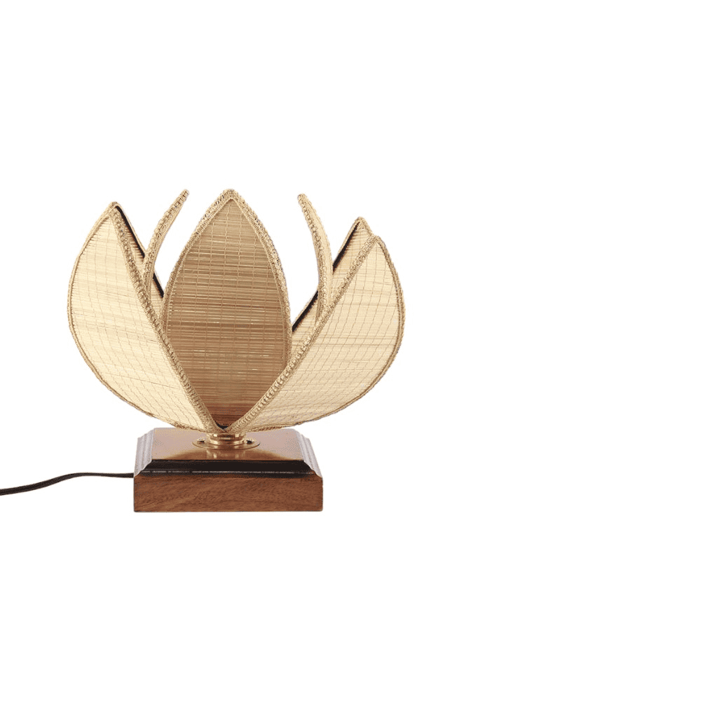 Neuman Beige Bamboo Shade Table Lamp with Brown Wooden Base