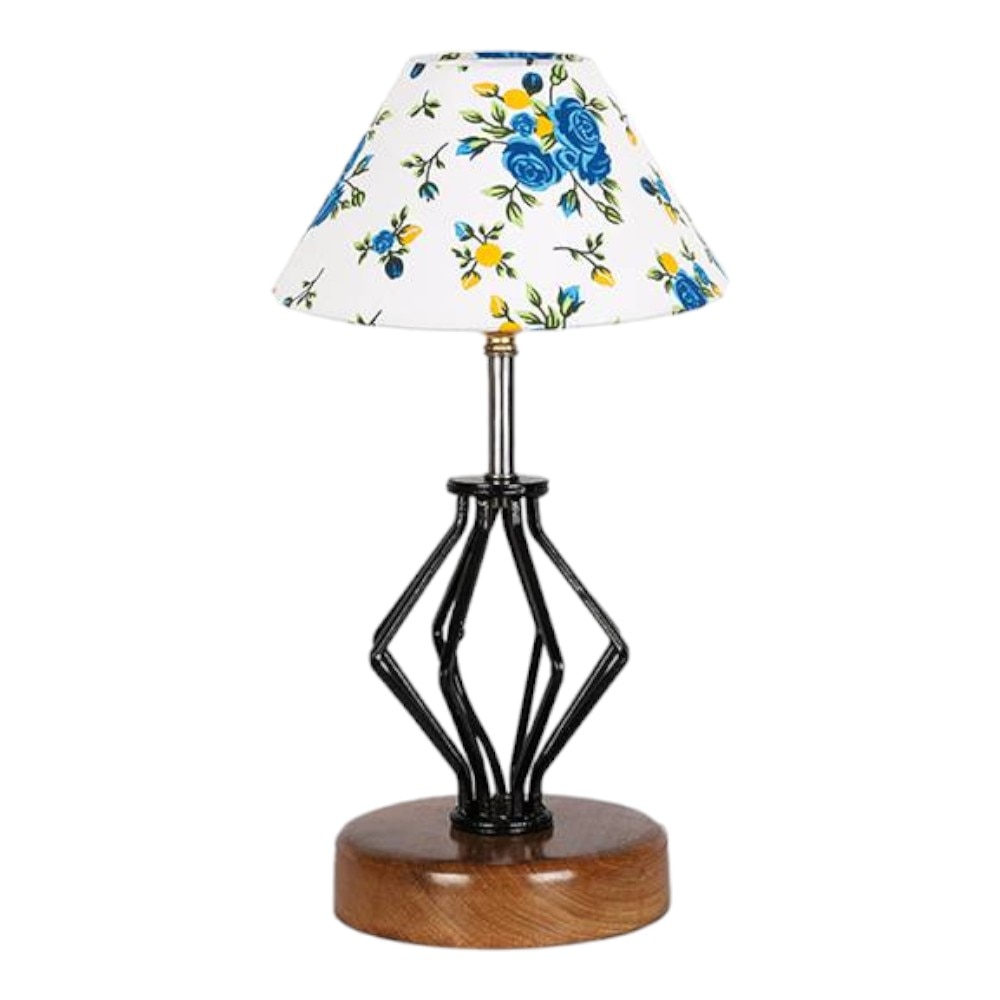 Joy Multicolor cotton Table lamp with Wood & Iron Base