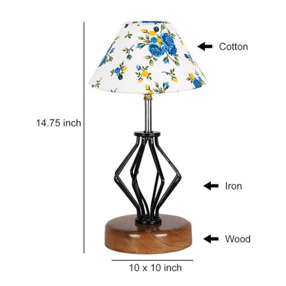 Joy Multicolor cotton Table lamp with Wood & Iron Base