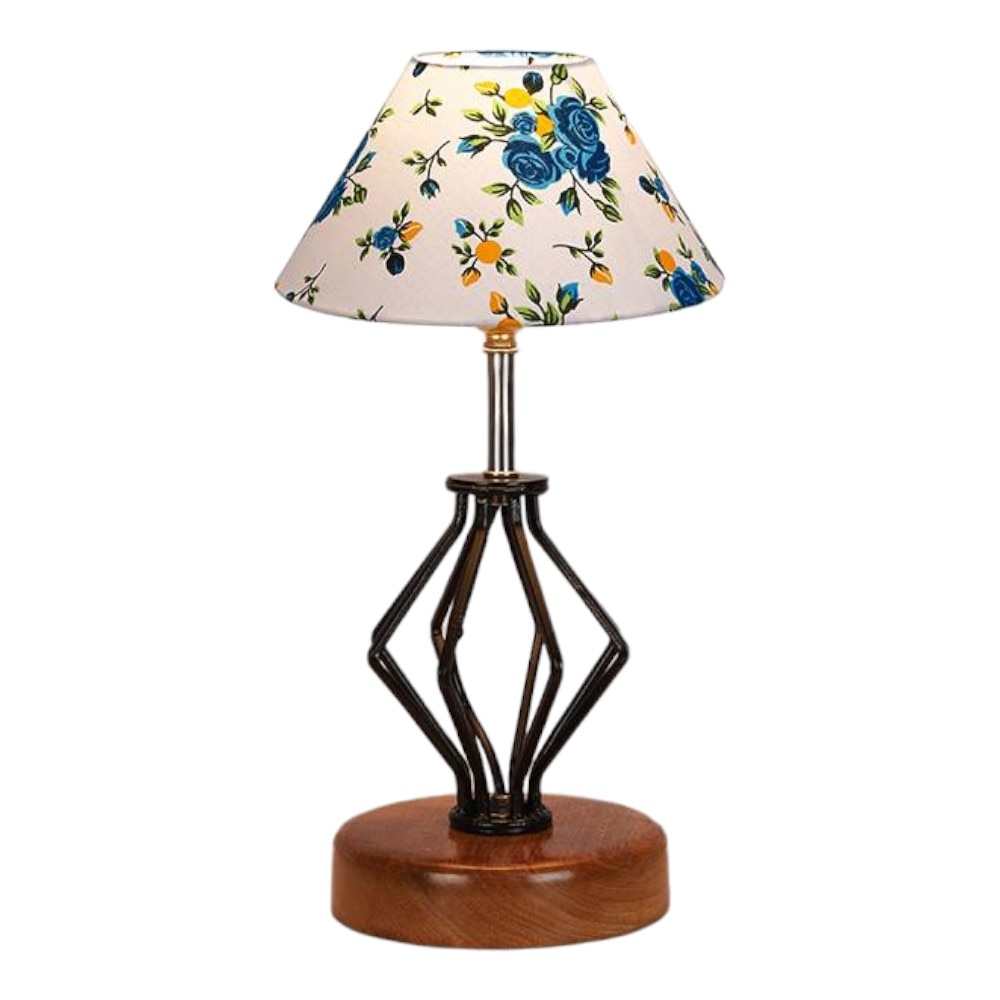 Joy Multicolor cotton Table lamp with Wood & Iron Base