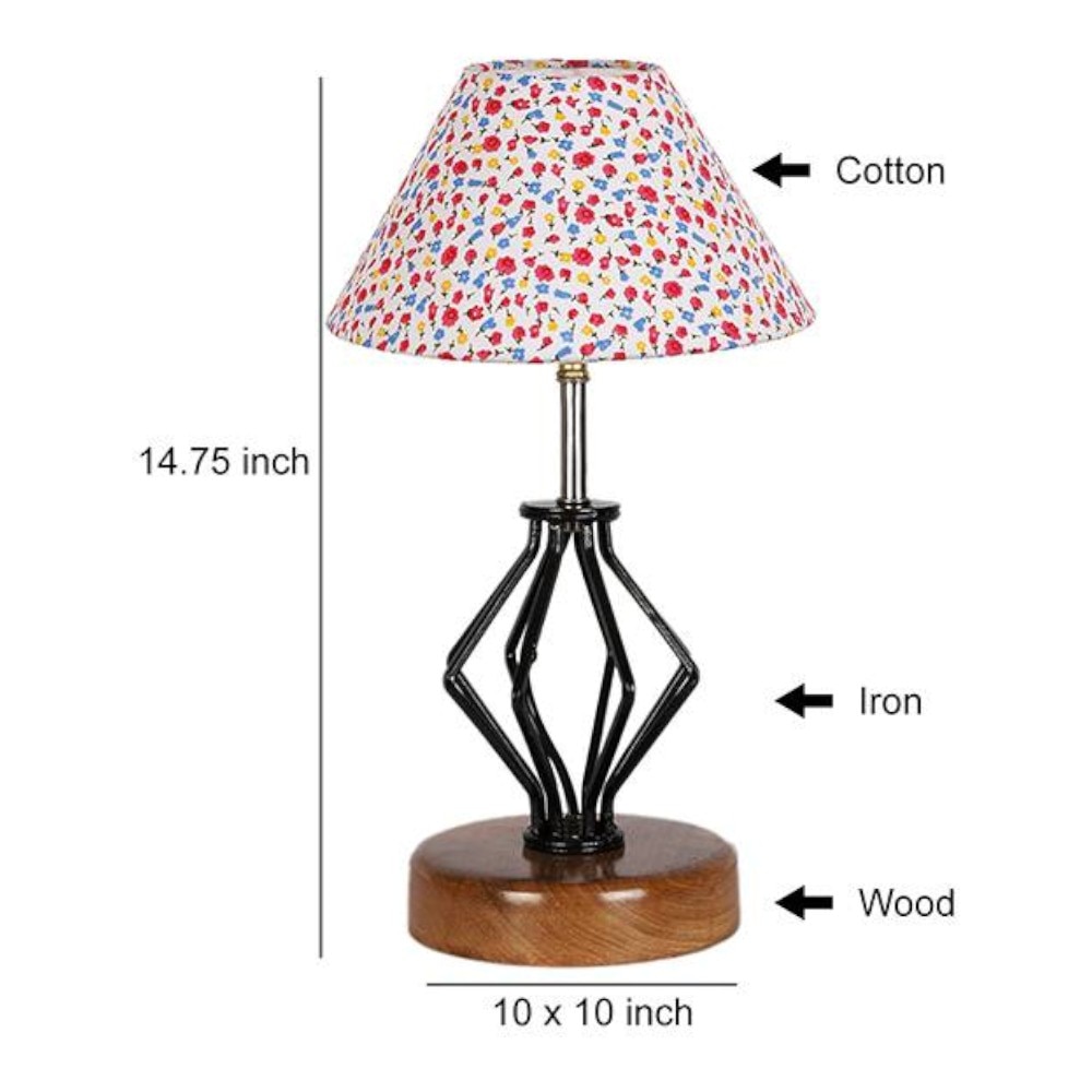 Esme Multicolor cotton Table lamp with Wood & Iron Base