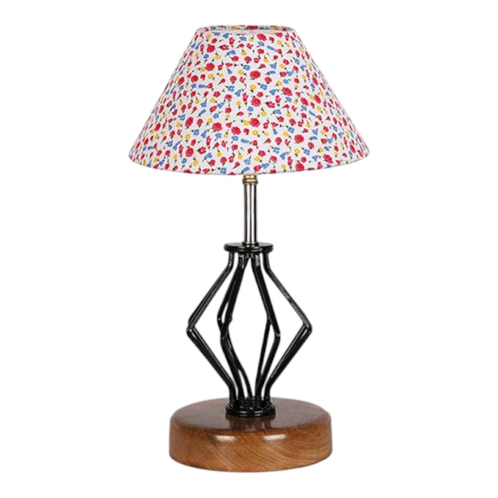 Esme Multicolor cotton Table lamp with Wood & Iron Base