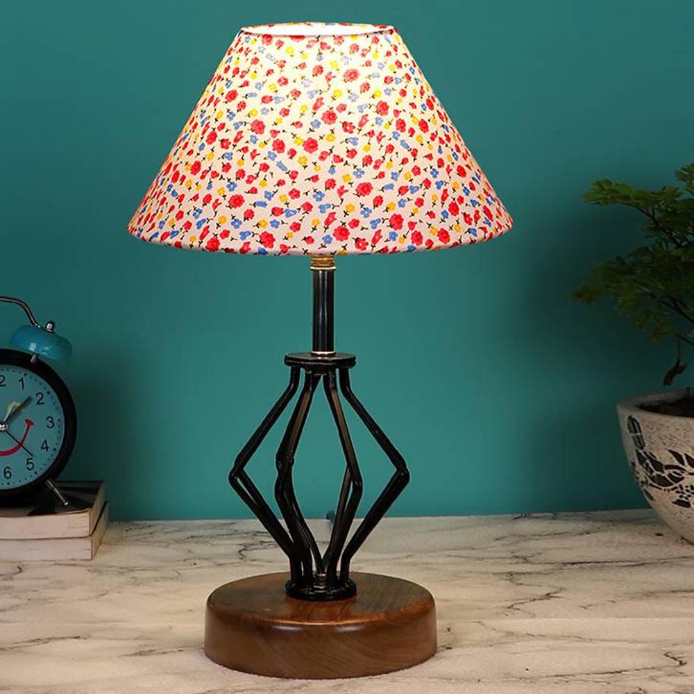 Esme Multicolor cotton Table lamp with Wood & Iron Base