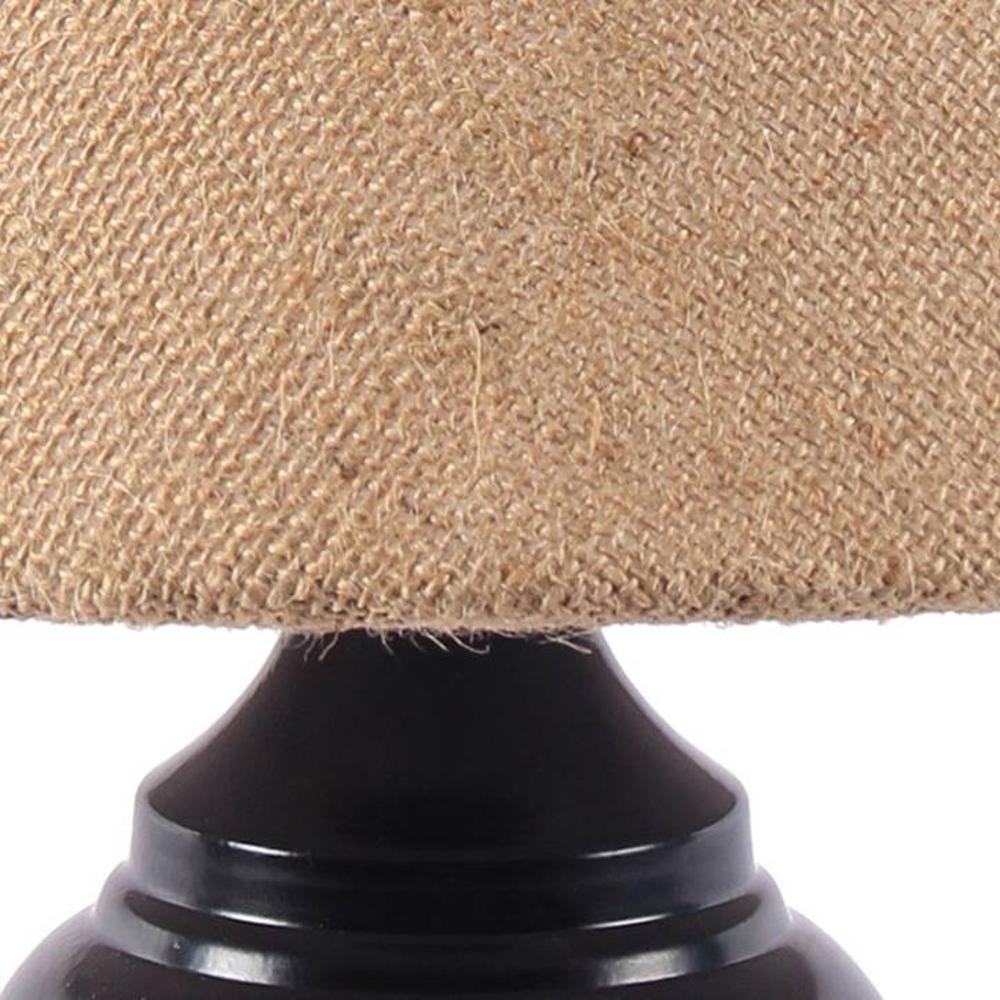 Slim Beige Natural Fiber Shade Table Lamp with Black Iron Base