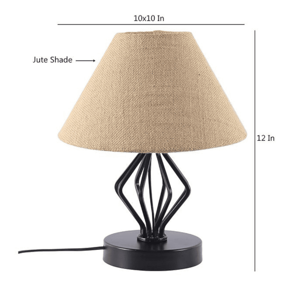 Rubie Beige Fabric Shade Table Lamp with Black Iron Base