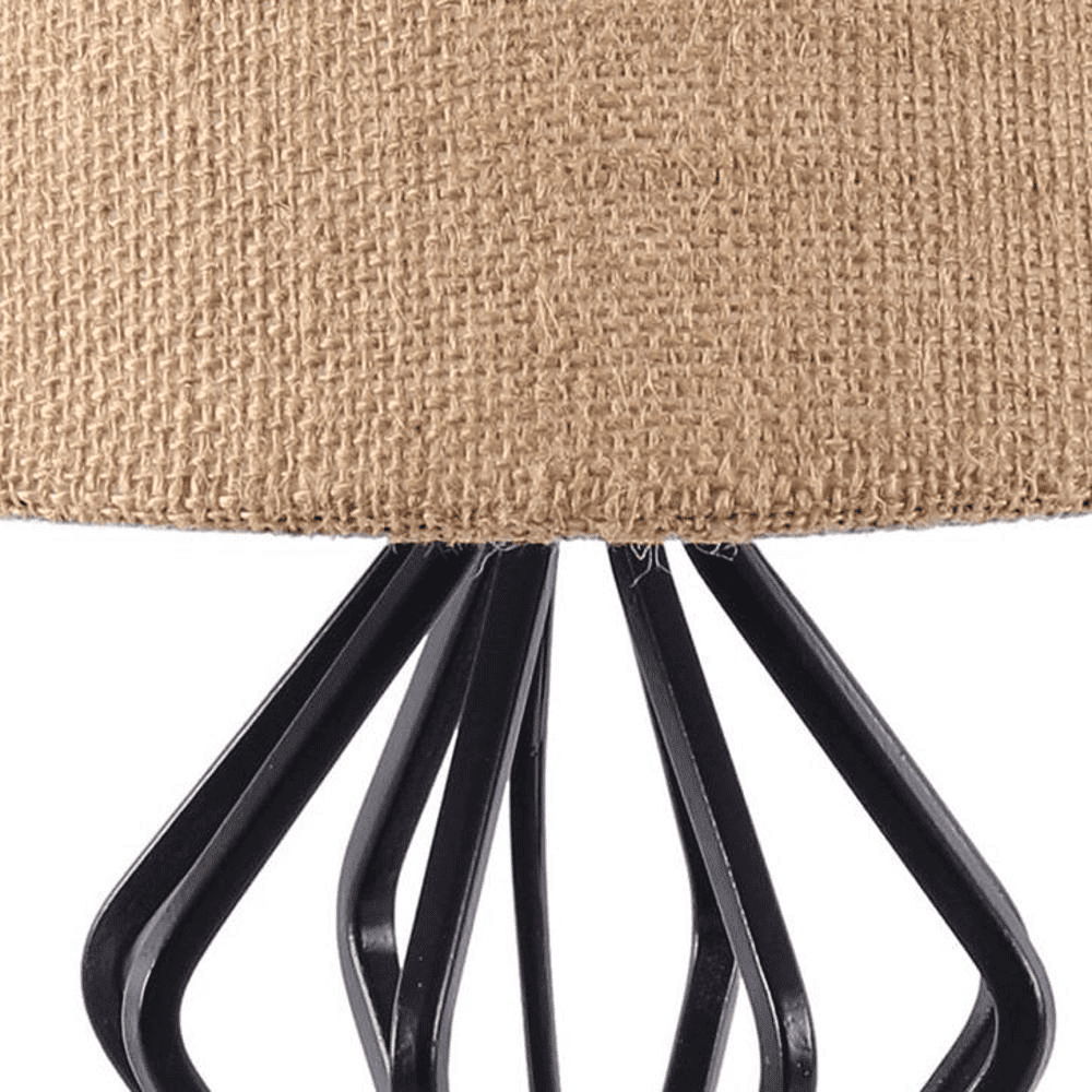 Rubie Beige Fabric Shade Table Lamp with Black Iron Base