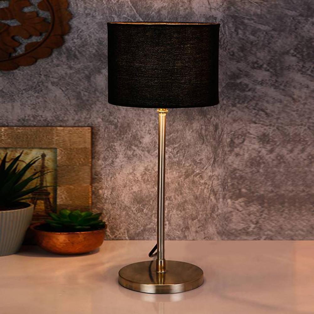 Jones Black Fabric Shade Table Lamp with Steel Steel Base - Devansh