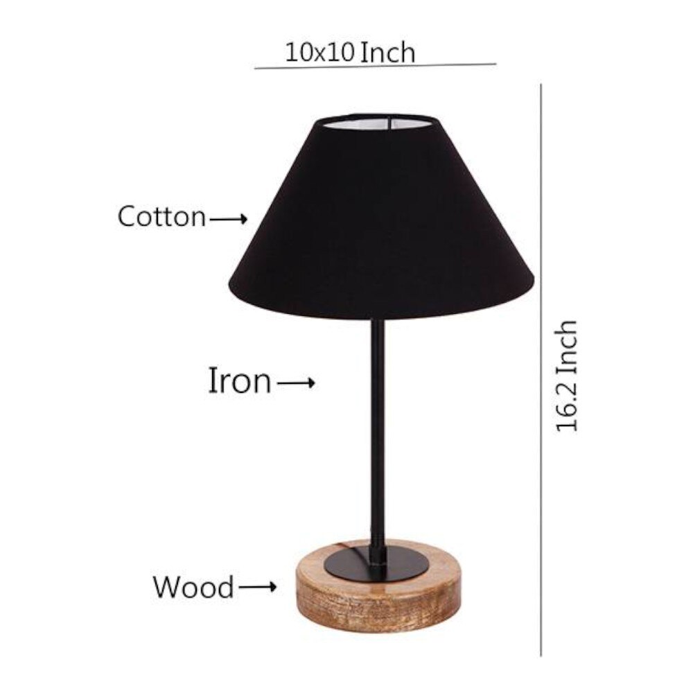 Keenan Black Fabric Shade Table Lamp with Natural Wood & Iron Base