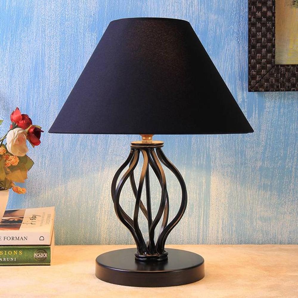 Maidie Black Fabric Shade Table Lamp with Black Iron Base
