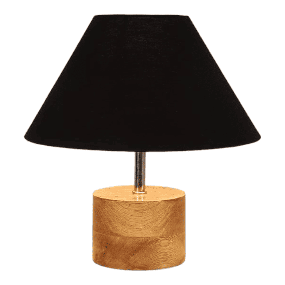 Alice Black Fabric Shade Table Lamp with Natural Wooden Base