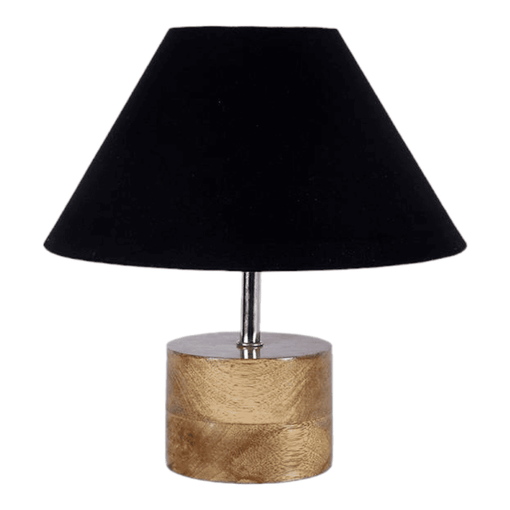 Alice Black Fabric Shade Table Lamp with Natural Wooden Base