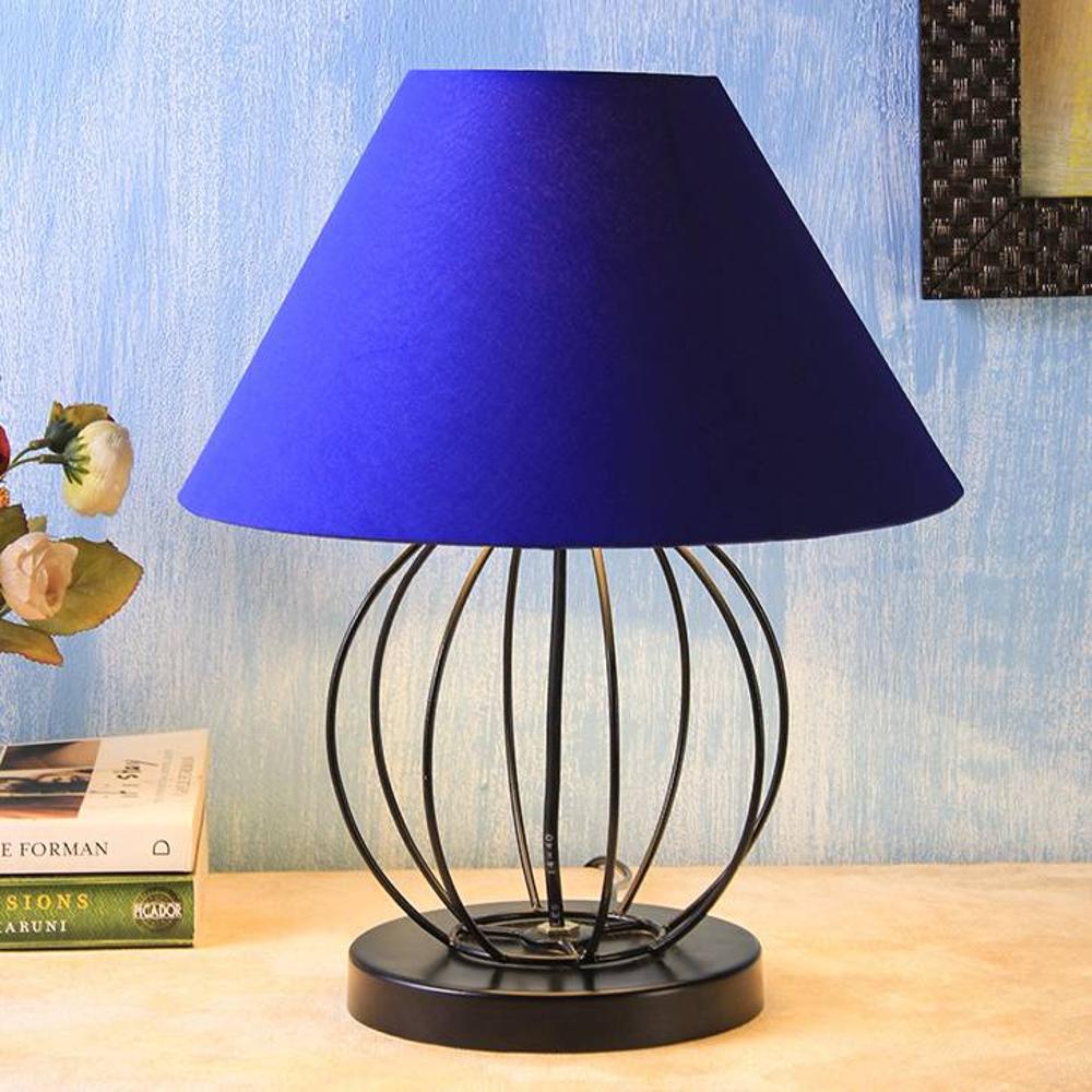 Patton Blue Fabric Shade Table Lamp with Black Iron Base