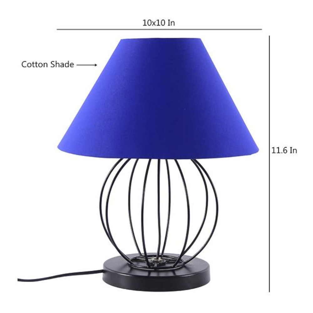 Patton Blue Fabric Shade Table Lamp with Black Iron Base