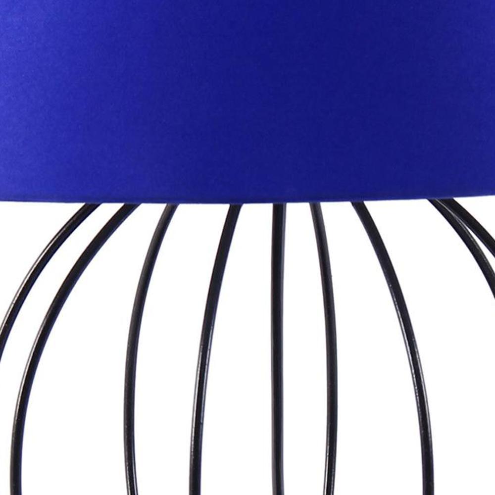 Patton Blue Fabric Shade Table Lamp with Black Iron Base