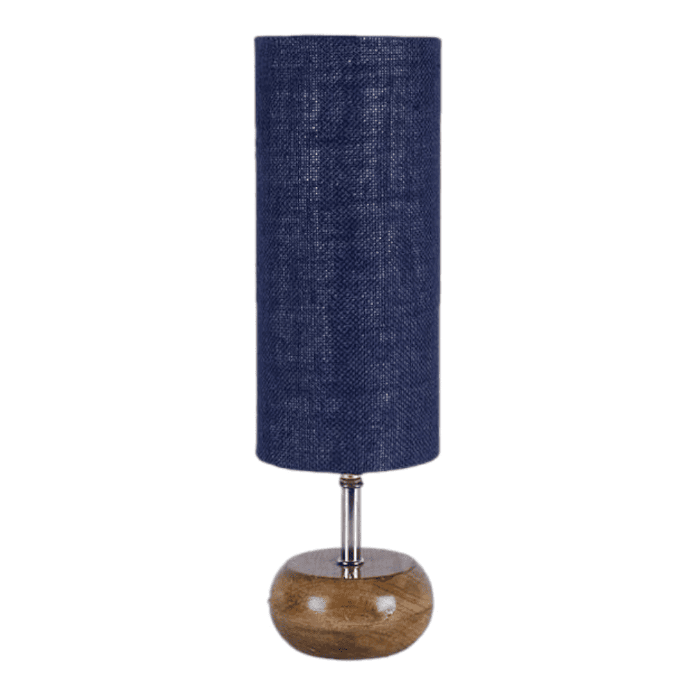Penelope Blue Natural Fiber Shade Table Lamp with Natural Wooden Base