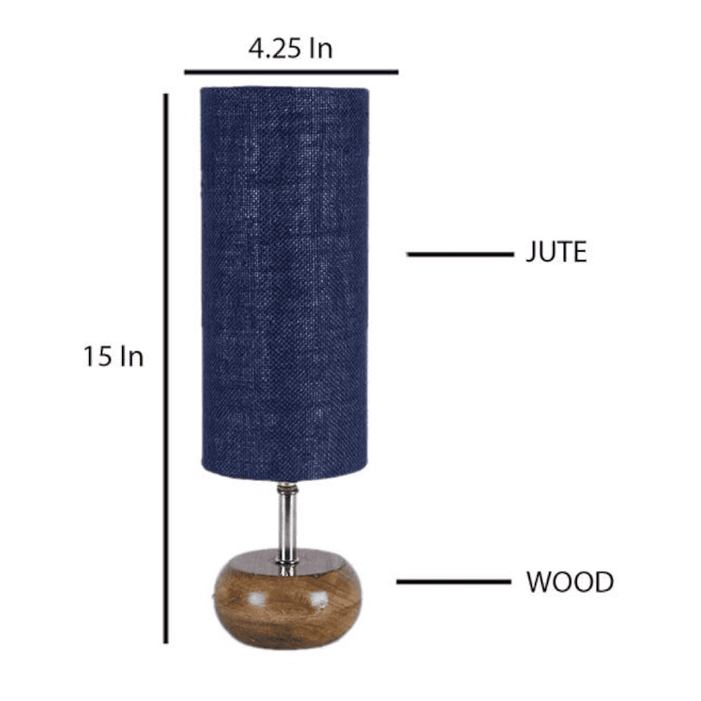 Penelope Blue Natural Fiber Shade Table Lamp with Natural Wooden Base