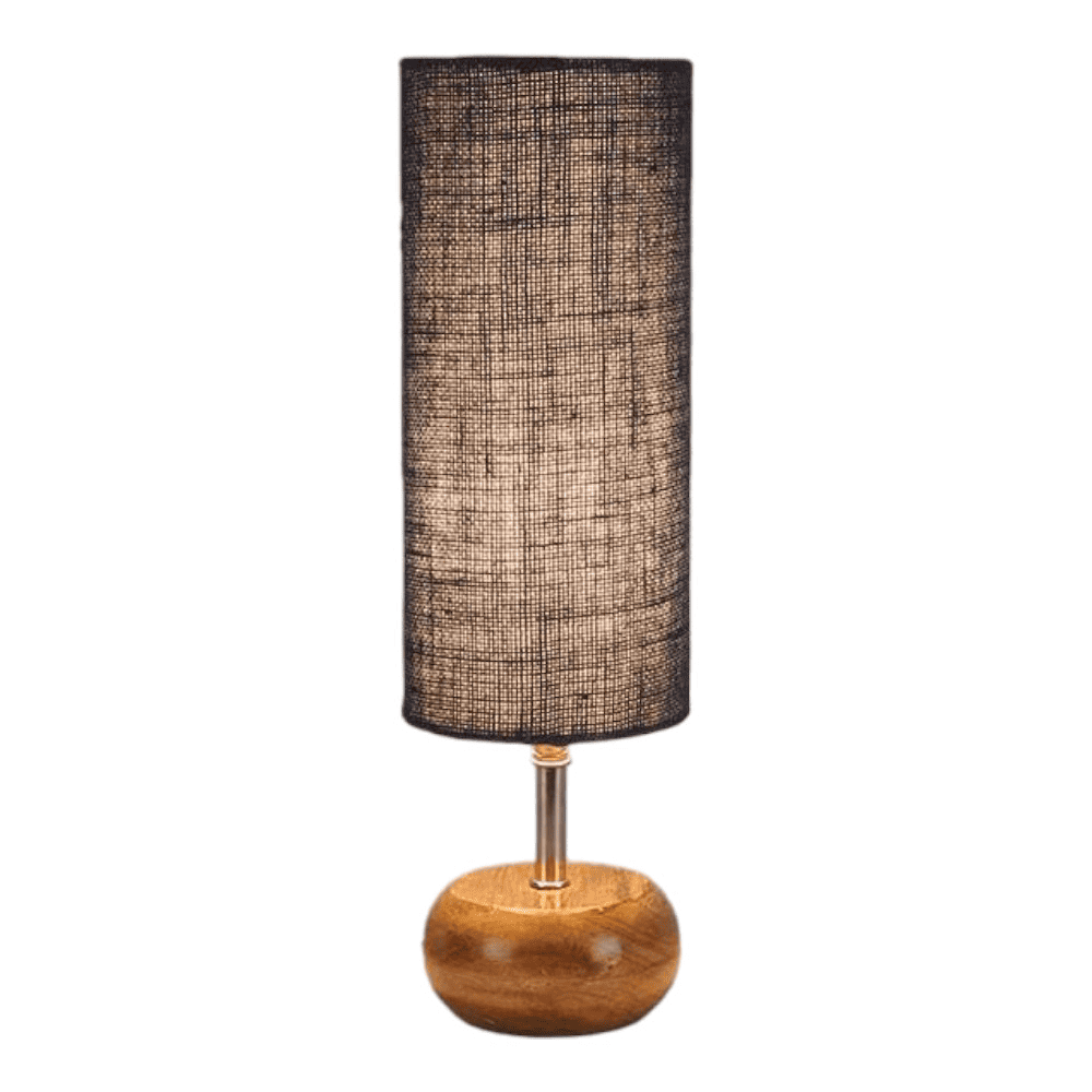 Penelope Blue Natural Fiber Shade Table Lamp with Natural Wooden Base