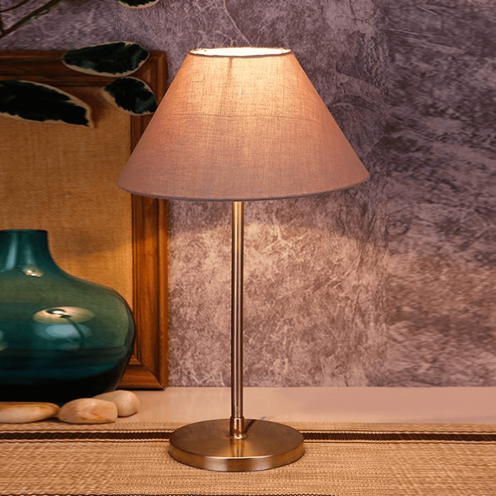 Foster Grey Fabric Shade Table Lamp with Steel Steel Base